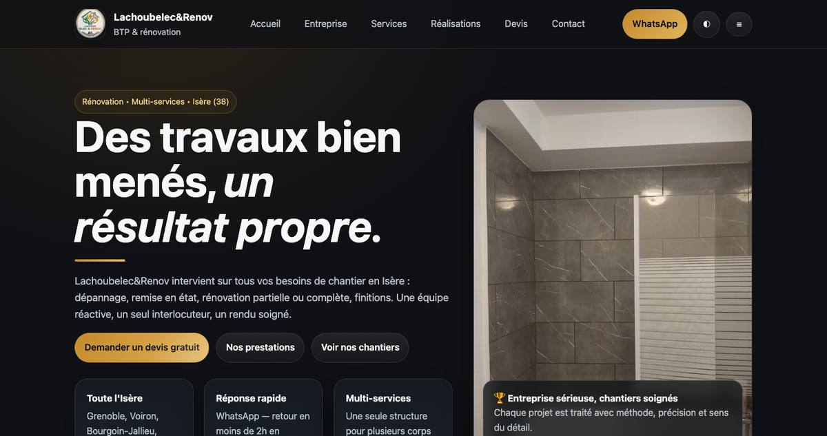 Page d'accueil du site Lachoubelec&Renov